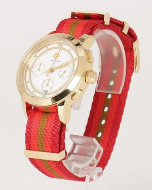 Tory Burch The Tory Chronograph White Dial Tri Tone NATO Strap Watch for Women - TBW1036 Authentic Buy Shop Now