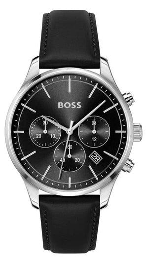 Hugo Boss Avery Chronograph Black Dial Black Leather Strap Watch for Men - 1514211 Authentic Buy Shop Now