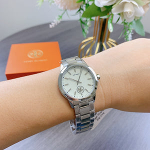 Tory Burch Collins White Dial Silver Steel Strap Watch for Women - TBW1301
