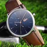 Lacoste Moon Multifunction Blue Dial Brown Leather Strap Watch for Men - 2010976 Authentic Buy Shop Now