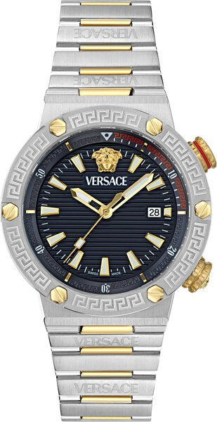 Versace Greca Logo Diver Quartz Black Dial Two Tone Steel Strap Watch for Men - VE8G00424 Authentic Buy Shop Now