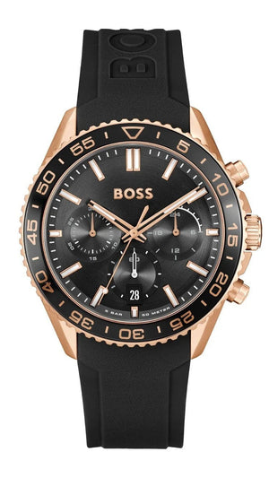 Hugo Boss Runner Chronograph Black Dial Black Silicone Strap Watch for Men - 1514168 Authentic Buy Shop Now