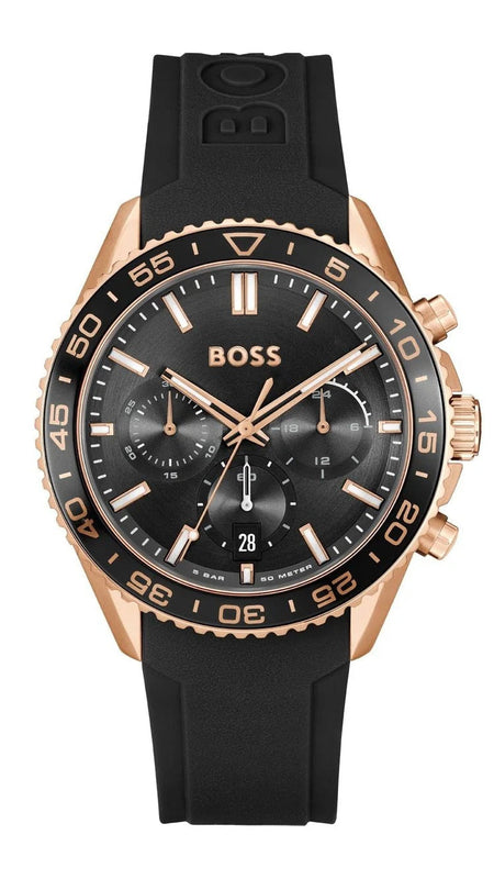 Hugo Boss Runner Chronograph Black Dial Black Silicone Strap Watch for Men - 1514168 Authentic Buy Shop Now