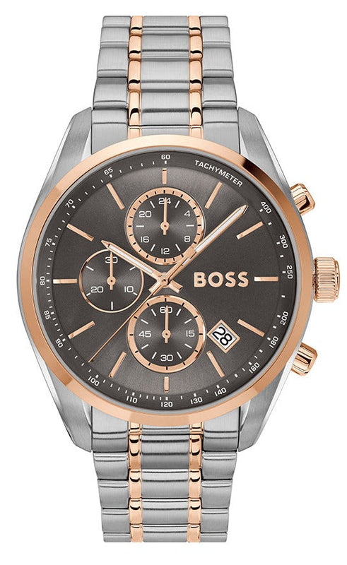 Hugo Boss Grand Prix Chronograph Grey Dial Two Tone Steel Strap Watch for Men - 1514252 Authentic Buy Shop Now