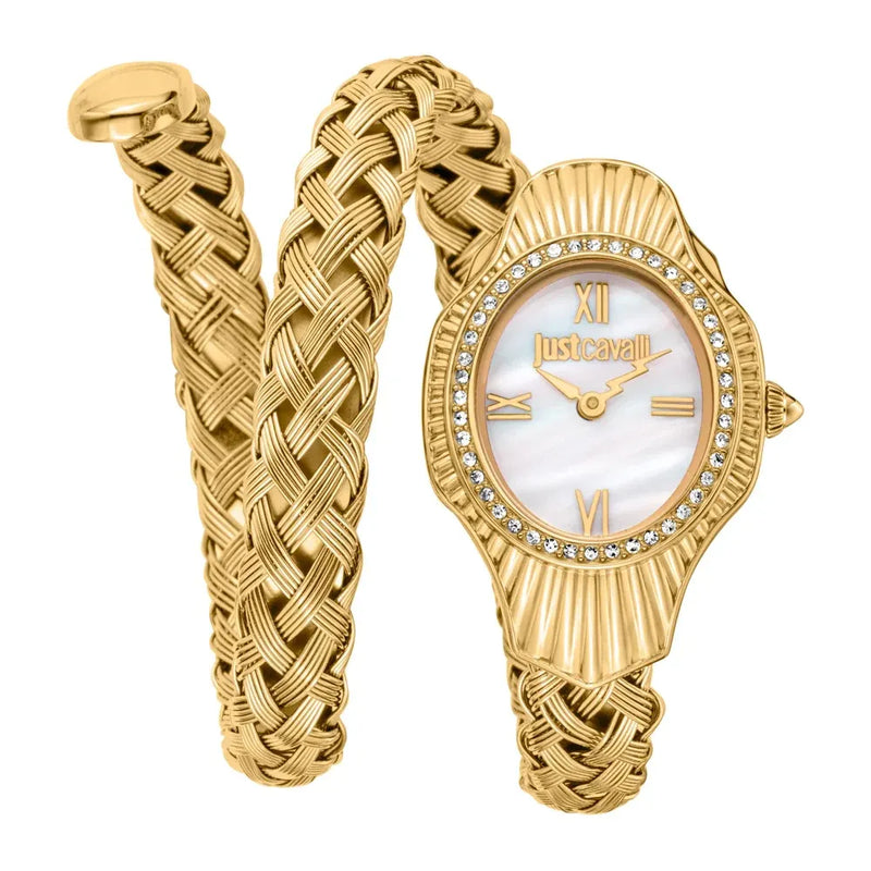 Just Cavalli Twined Mother of Pearl Dial Gold Steel Strap Watch for Women - JC1L305M0025 Authentic Buy Shop Now