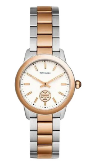 Tory Burch Collins White Dial Two Tone Steel Strap Watch for Women - TBW1305 Authentic Buy Shop Now
