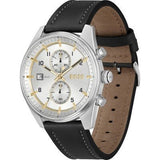 Hugo Boss Skytraveller Chronograph Silver Dial Black Leather Strap Watch for Men - 1514147 Authentic Buy Shop Now