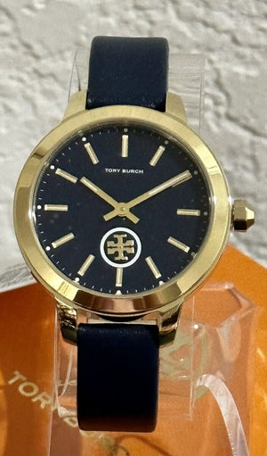 Tory Burch Collins Quartz Blue Dial Blue Leather Strap Watch for Women - TBW1203 Authentic Buy Shop Now