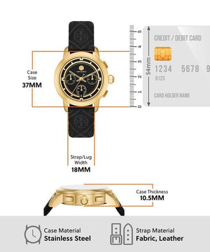 Tory Burch The Tory Chronograph Black Dial Black Leather Strap Watch for Women - TBW1055 Authentic Buy Shop Now