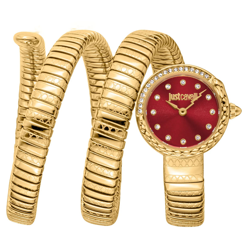 Just Cavalli Enchanting Red Dial Gold Steel Strap Watch for Women - JC1L302M0035 Authentic Buy Shop Now