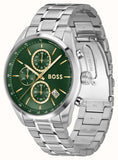 Hugo Boss Grand Prix Chronograph Green Dial Silver Steel Strap Watch for Men - 1514266 Authentic Buy Shop Now