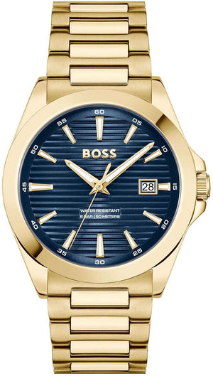 Hugo Boss Strike Blue Dial Gold Steel Strap Watch for Men - 1514172 Authentic Buy Shop Now