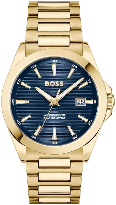 Hugo Boss Strike Blue Dial Gold Steel Strap Watch for Men - 1514172 Authentic Buy Shop Now