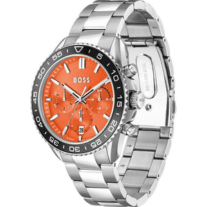 Hugo Boss Runner Chronograph Orange Dial Silver Steel Strap Watch for Men - 1514162 Authentic Buy Shop Now