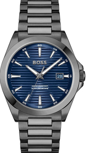 Hugo Boss Strike Blue Dial Gunmetal Grey Steel Strap Watch for Men - 1514175 Authentic Buy Shop Now