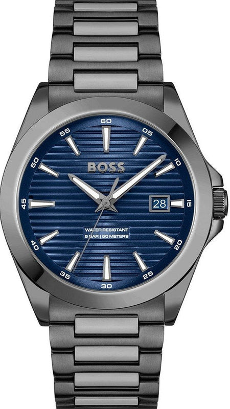 Hugo Boss Strike Blue Dial Gunmetal Grey Steel Strap Watch for Men - 1514175 Authentic Buy Shop Now
