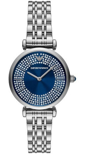 Emporio Armani Gianni T-Bar Blue Dial Silver Steel Strap Watch for Women - AR11627 Authentic Buy Shop Now