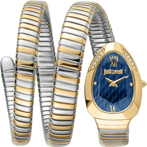 Just Cavalli Glam Evo 9 Blue Dial Two Tone Steel Strap Watch for Women - JC1L224M0075 Authentic Buy Shop Now