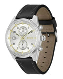 Hugo Boss Skytraveller Chronograph Silver Dial Black Leather Strap Watch for Men - 1514147 Authentic Buy Shop Now