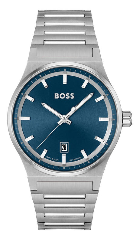 Hugo Boss Candor Blue Dial Silver Steel Strap Watch for Men - 1514076 Authentic Buy Shop Now
