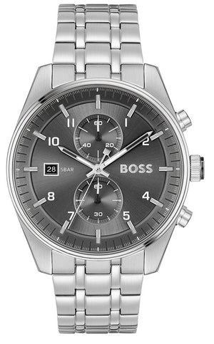 Hugo Boss Skytraveller Chronograph Grey Dial Silver Steel Strap Watch for Men - 1514151 Authentic Buy Shop Now