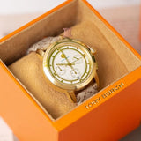 Tory Burch The Tory Chronograph White Dial Maroon Jacquard Strap Watch for Women - TBW1050 Authentic Buy Shop Now