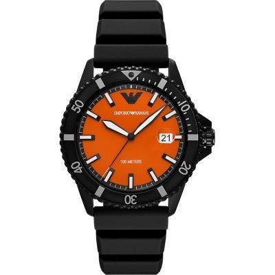 Emporio Armani World Explorer Orange Dial Black Silicone Strap Watch for Men - AR11684 Authentic Buy Shop Now