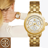 Tory Burch Classic Chronograph White Dial Gold Steel Strap Watch for Women - TBW1032 Authentic Buy Shop Now