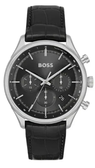 Hugo Boss Gregor Chronograph Black Dial Black Leather Strap Watch for Men - 1514049 Authentic Buy Shop Now
