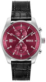 Hugo Boss Skytraveller Chronograph Burgundy Red Dial Black Leather Strap Watch for Men - 1514193 Authentic Buy Shop Now