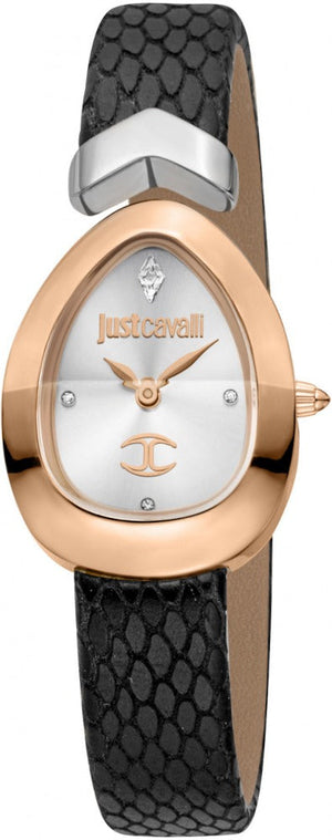 Just Cavalli Diversa Snake Silver Dial Black Leather Strap Watch for Women - JC1L321L0065 Authentic Buy Shop Now