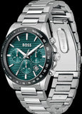 Hugo Boss Strike Chronograph Green Dial Silver Steel Strap Watch for Men - 1514241