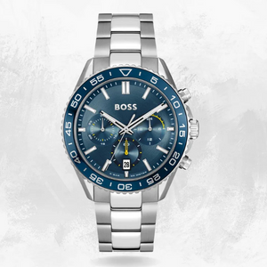 Hugo Boss Runner Chronograph Blue Dial Silver Steel Strap Watch for Men - 1514143 Authentic Buy Shop Now