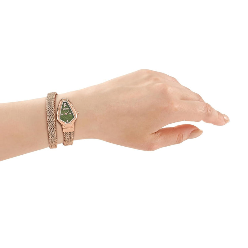 Just Cavalli Fiamma Green Dial Rose Gold Steel Strap Watch for Women - JC1L426M0045