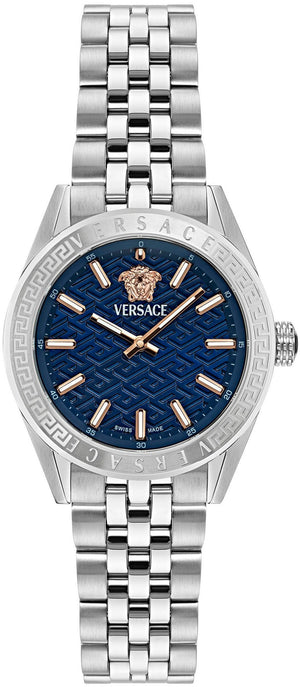Versace V-Code Analog Blue Dial Silver Steel Strap Watch for Women - VE8I00324 Authentic Buy Shop Now