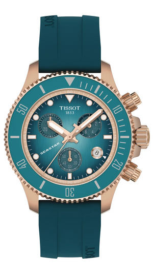 Tissot Seastar 1000 Chronograph Turqouise Dial Turqouise Rubber Strap Watch for Women - T120.217.37.041.00 Authentic Buy Shop Now