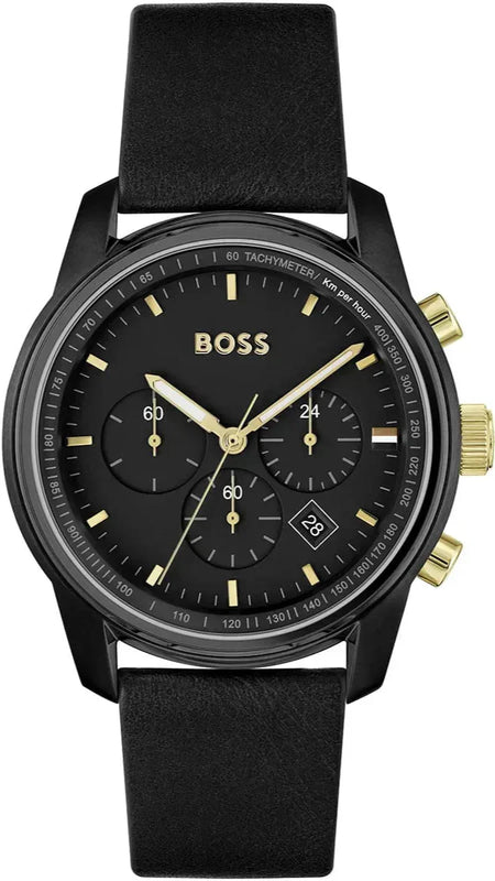 Hugo Boss Trace Chronograph Black Dial Black Leather Strap Watch for Men - 1514003 Authentic Buy Shop Now
