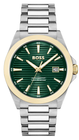 Hugo Boss Strike Green Dial Silver Steel Strap Watch for Men - 1514173 Authentic Buy Shop Now