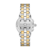 Tory Burch Classic Chronograph White Dial Two Tone Steel Strap Watch for Women - TBW1034 Authentic Buy Shop Now