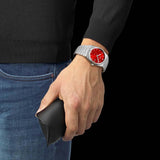 Tissot PRX Quartz Red Dial Silver Steel Strap Watch for Men - T137.410.11.421.00 Authentic Buy Shop Now