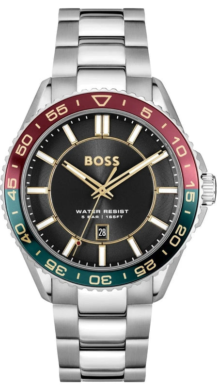 Hugo Boss Runner 3H Black Dial Silver Steel Strap Watch for Men - 1514210 Authentic Buy Shop Now