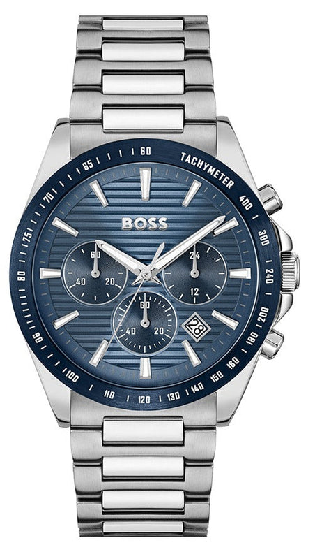 Hugo Boss Strike Chronograph Blue Dial Silver Steel Strap Watch for Men - 1514240 Authentic Buy Shop Now