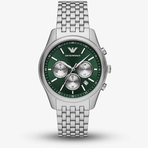 Emporio Armani Antonio Chronograph Green Dial Silver Steel Strap Watch for Men - AR11581 Authentic Buy Shop Now