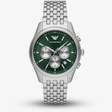 Emporio Armani Antonio Chronograph Green Dial Silver Steel Strap Watch for Men - AR11581 Authentic Buy Shop Now