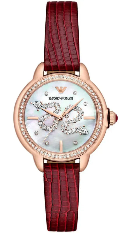 Emporio Armani Mia Mother of Pearl Dial Red Leather Strap Watch for Women - AR11646 Authentic Buy Shop Now