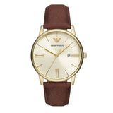 Emporio Armani Minimalist Quartz Gold Dial Brown Leather Strap Watch for Men - AR11610 Authentic Buy Shop Now