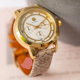 Tory Burch The Tory Chronograph White Dial Maroon Jacquard Strap Watch for Women - TBW1050 Authentic Buy Shop Now
