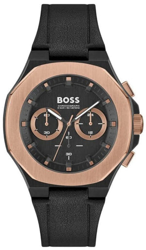 Hugo Boss Taper Chronograph Black Dial Black Leather Strap Watch for Men - 1514089 Authentic Buy Shop Now