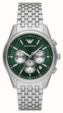 Emporio Armani Antonio Chronograph Green Dial Silver Steel Strap Watch for Men - AR11581 Authentic Buy Shop Now