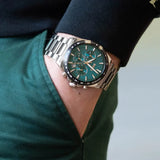 Hugo Boss Strike Chronograph Green Dial Silver Steel Strap Watch for Men - 1514241 Authentic Buy Shop Now